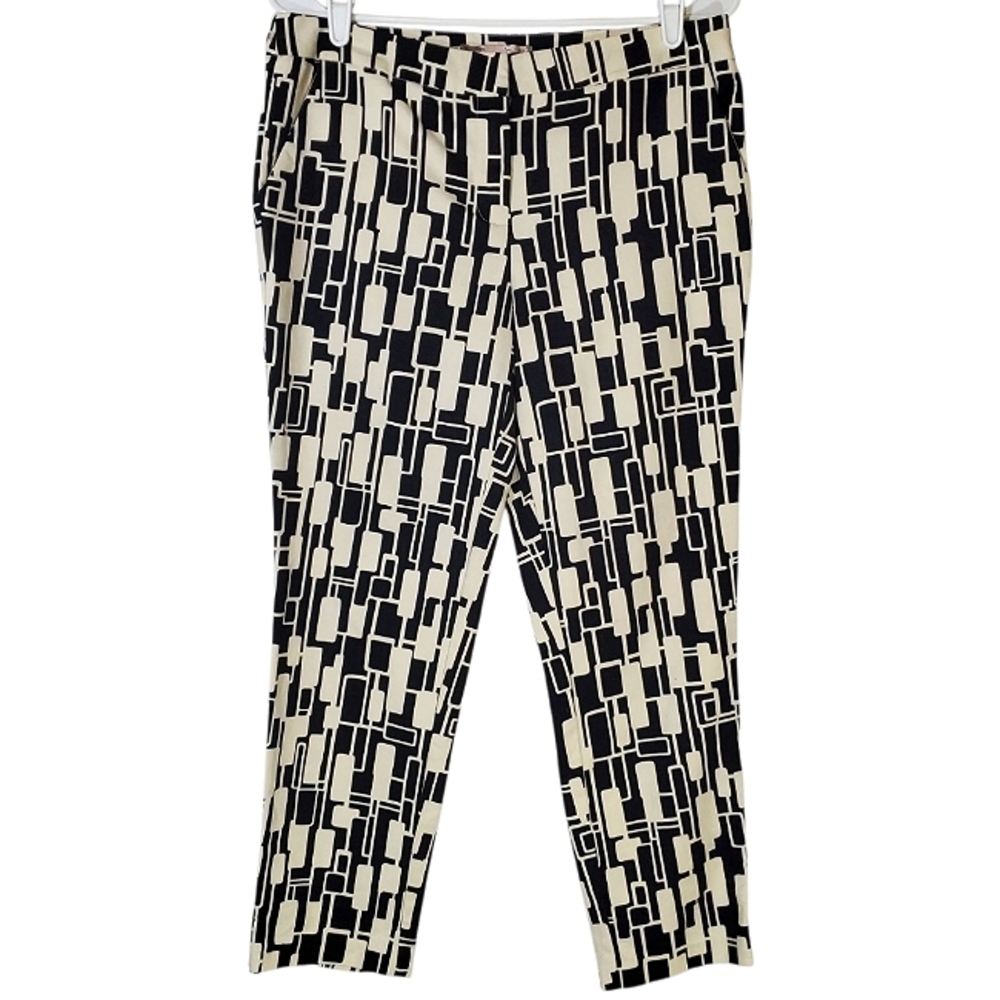 7441 * Forever 21 Abstract Geometric Print Pants Black Off White Cream Size M